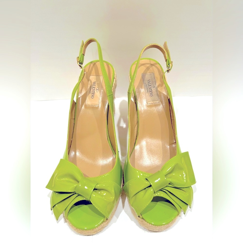 Authentic Valentino Patent Leather Bow Espadrilles Wedge Sandal